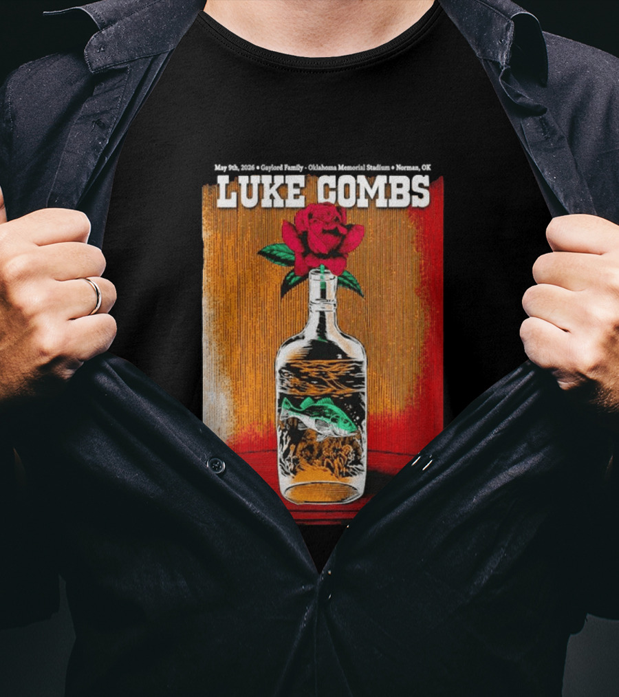 May 09 2026 Luke Combs Tour Norman OK Red Rose Fish In Bottle T-Shirt