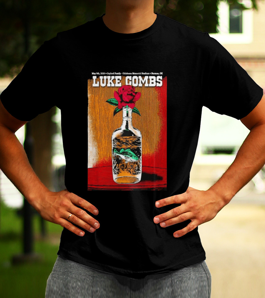 May 09 2026 Luke Combs Tour Norman OK Red Rose Fish In Bottle T-Shirt