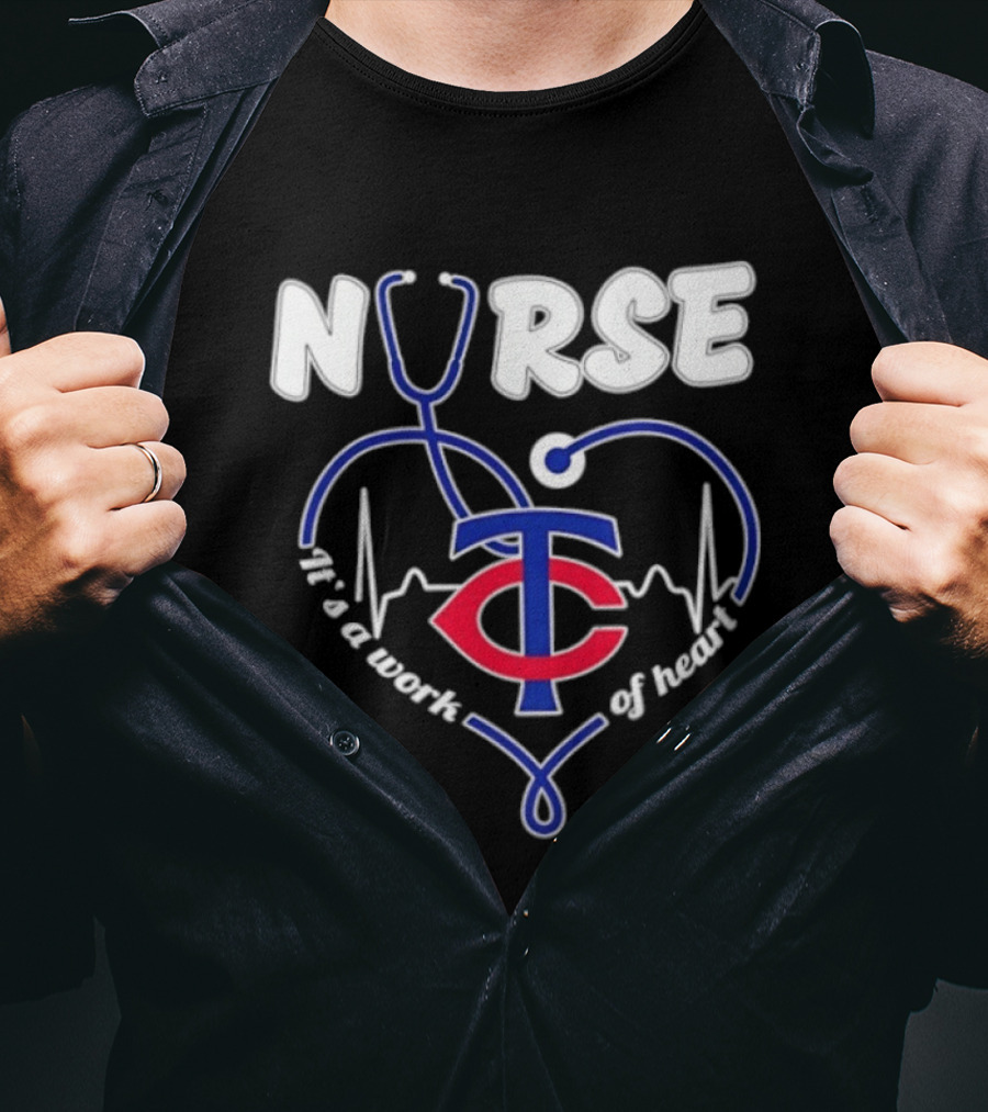 Minnesota Twins Stethoscope Nurse It's A Work Of Heart T-Shirt