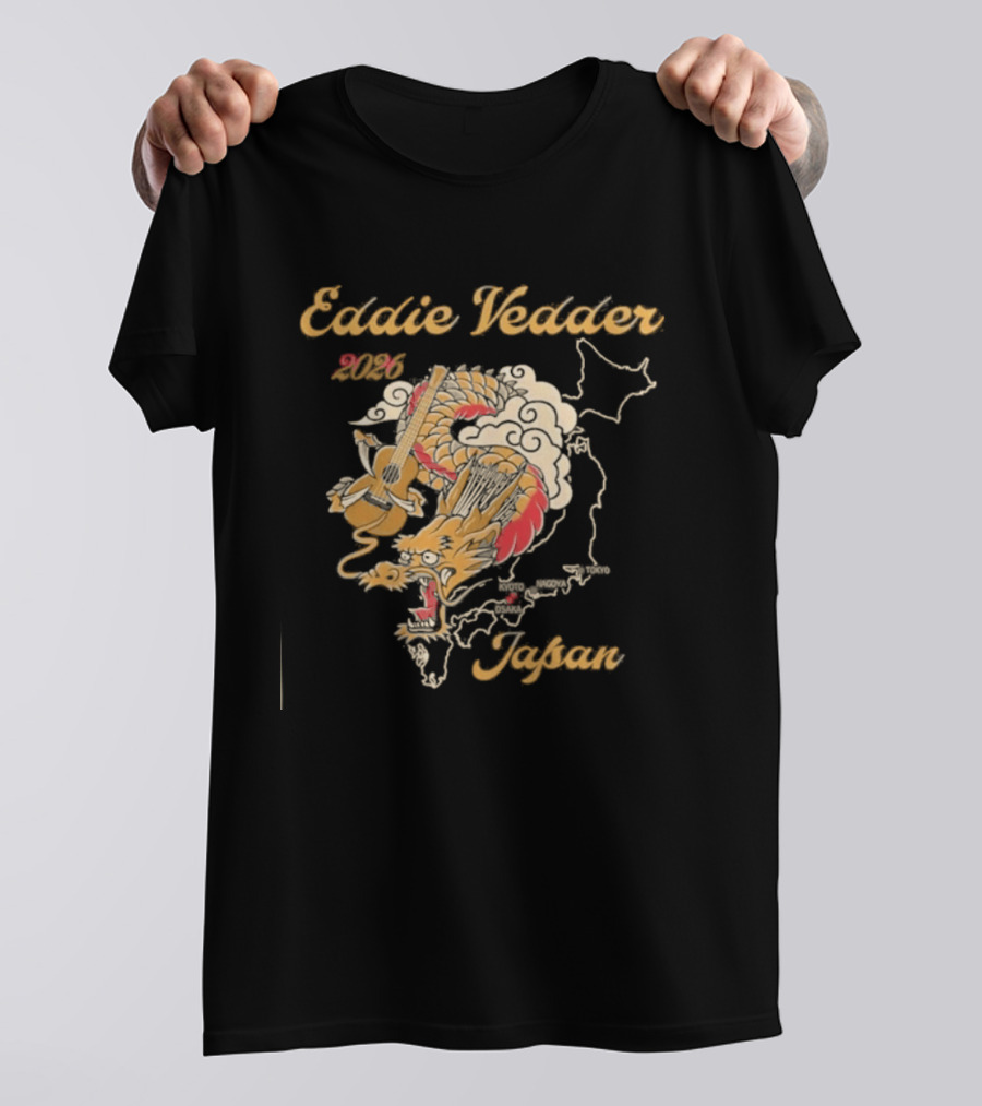 Eddie Vedder 2026 Japan Dragon Guitar Map T-Shirt