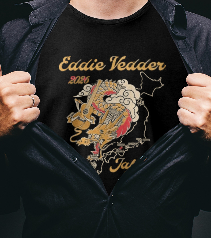 Eddie Vedder 2026 Japan Dragon Guitar Map T-Shirt