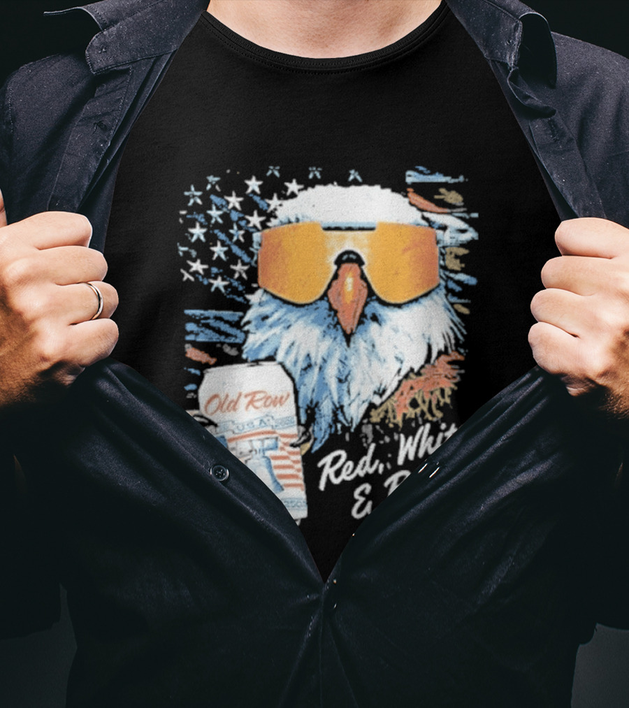 Old Row Red White & Brew Patriotic Eagle With Beer Can And Sunglasses T-Shirt