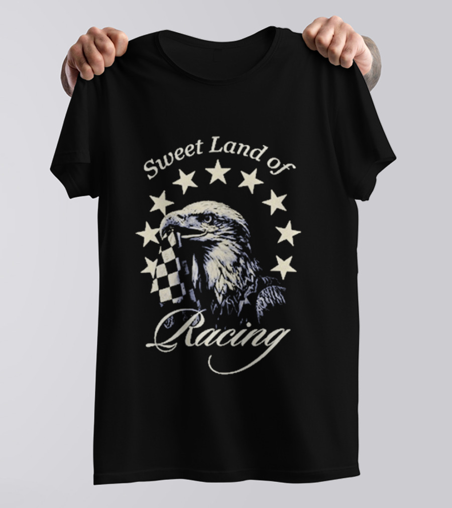 Sweet Land Of Racing Eagle Checkered Flag Stars T-Shirt