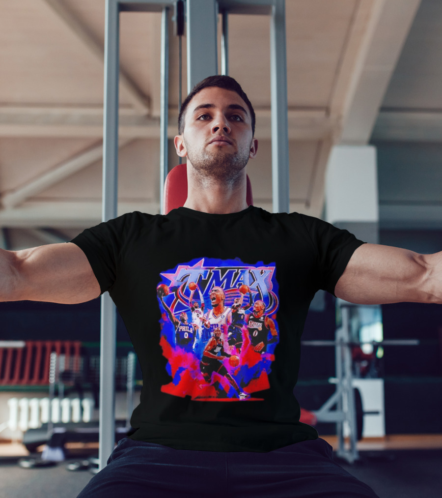 Tyrese Maxey MAX Philadelphia 76ers Basketball Action Montage T-Shirt
