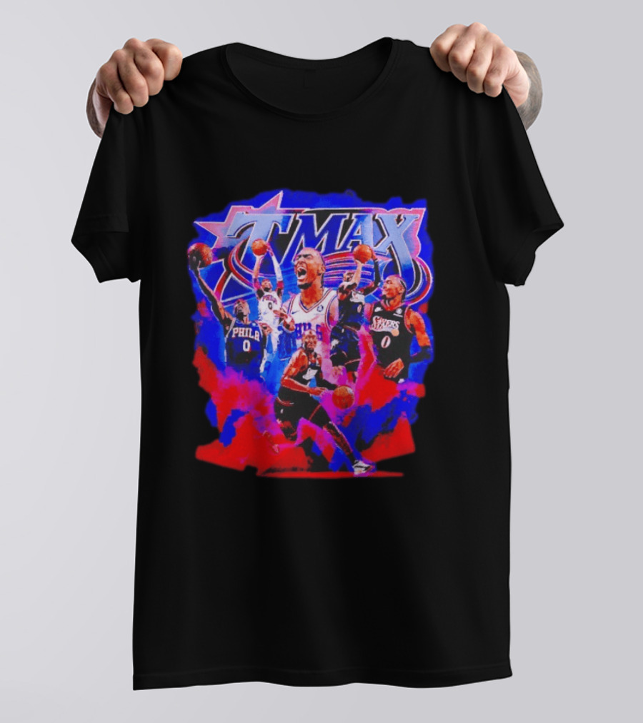 Tyrese Maxey MAX Philadelphia 76ers Basketball Action Montage T-Shirt