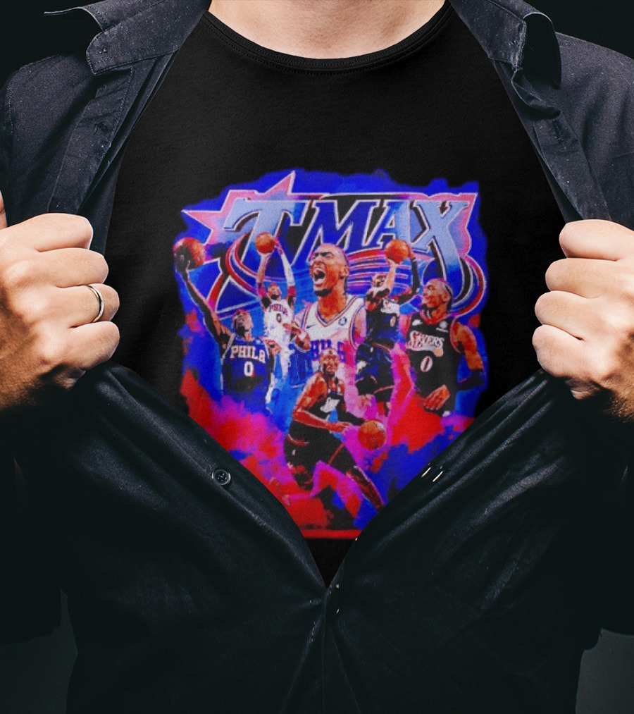 Tyrese Maxey MAX Philadelphia 76ers Basketball Action Montage T-Shirt
