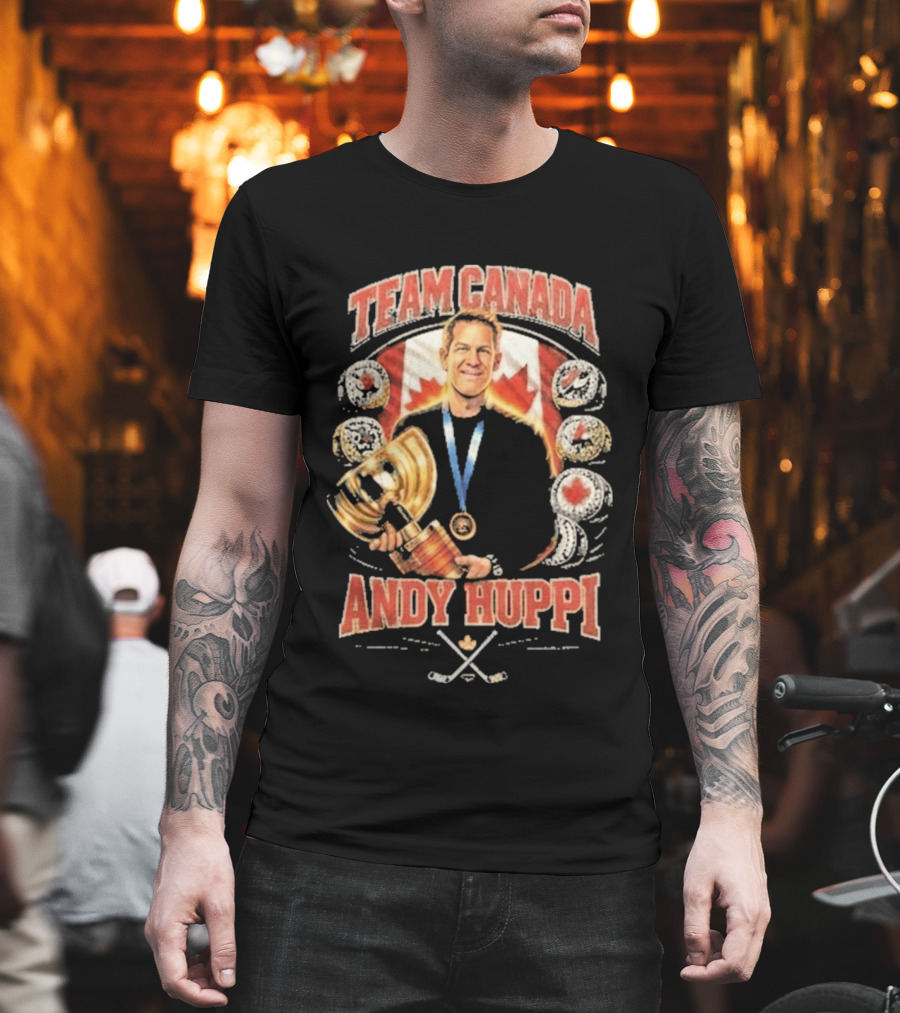 Team Canada Andy Huppi Hockey Champion Canada Flag Medal Trophy Celebration T-Shirt