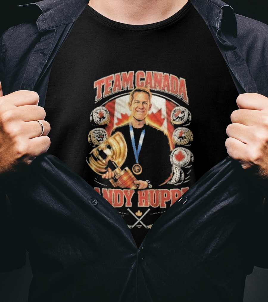 Team Canada Andy Huppi Hockey Champion Canada Flag Medal Trophy Celebration T-Shirt