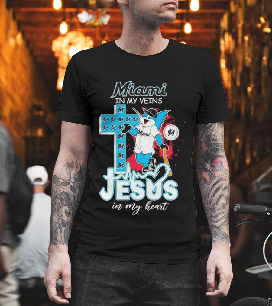 Miami Marlins Billy The Marlin Jesus In My Heart T-Shirt