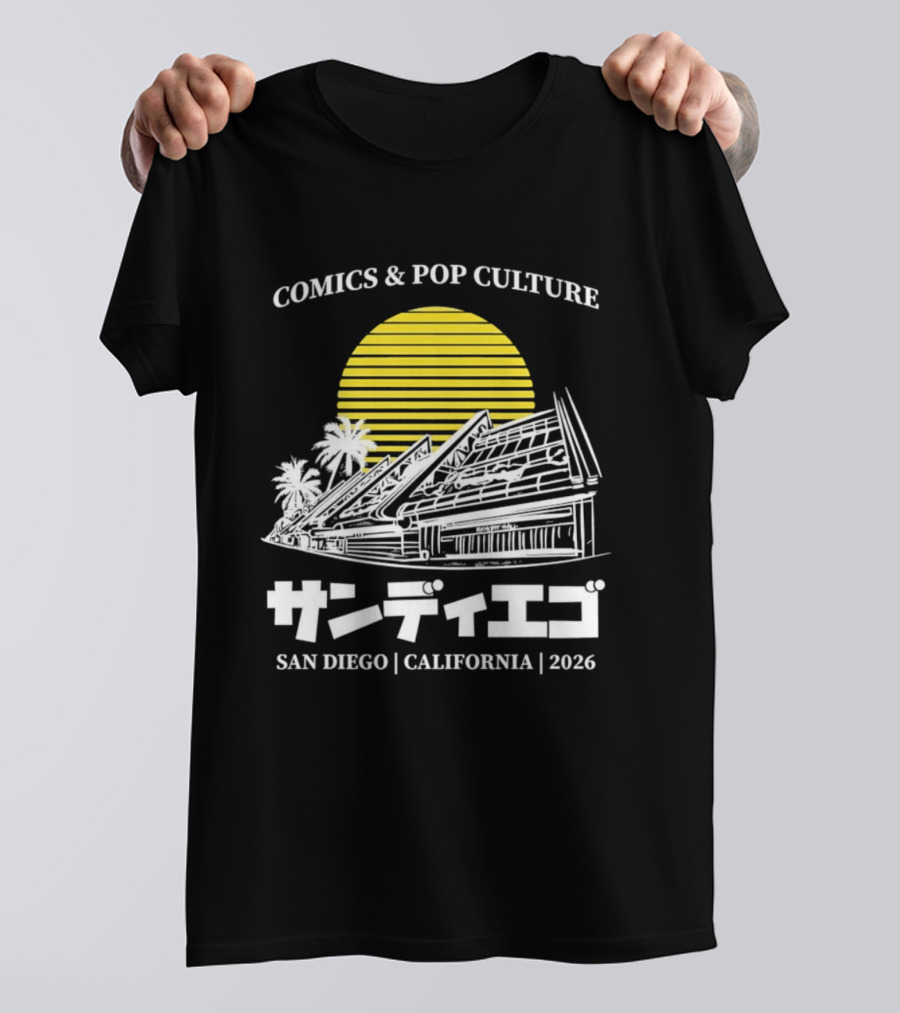 Comics And Pop Culture San Diego California 2026 Yellow Sun Palm Trees Japanese T-Shirt