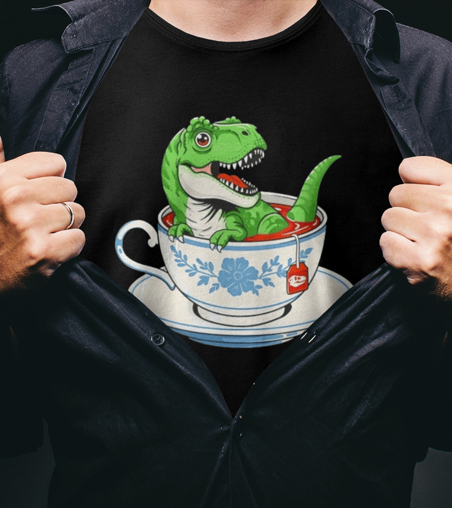 Tea Rex Dinosaur In Teacup With Tea Bag T-Shirt