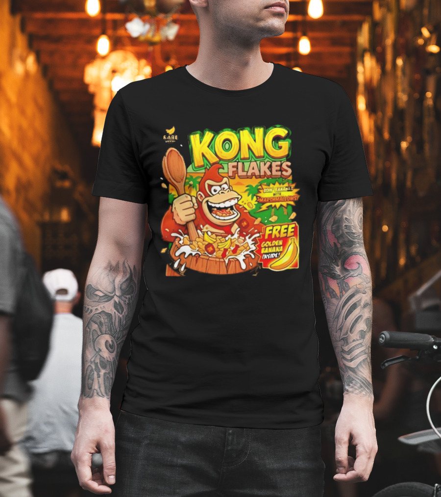 Kong Flakes Donkey Kong Cereal Goin' Bananas With Marshmallow Crunch Free Golden Banana Inside T-Shirt