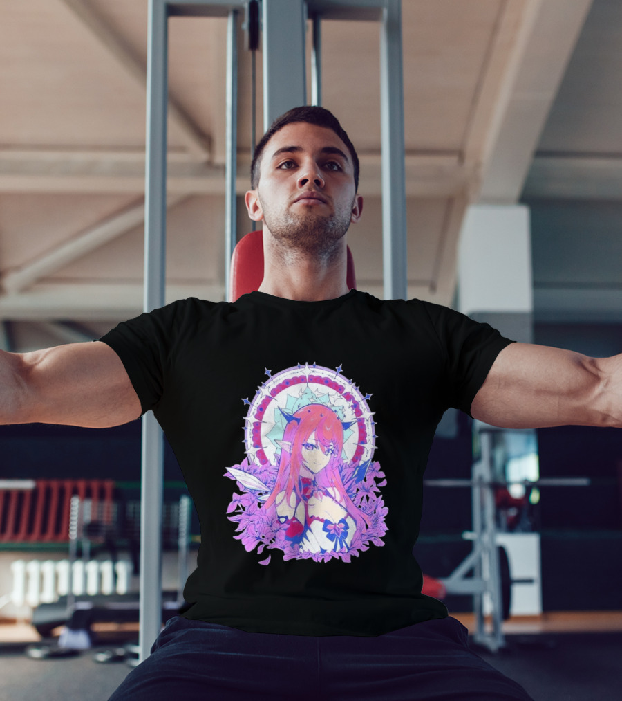Ghost X Ghost IRyS Anime Character With Floral And Heart Motif In Pastel T-Shirt