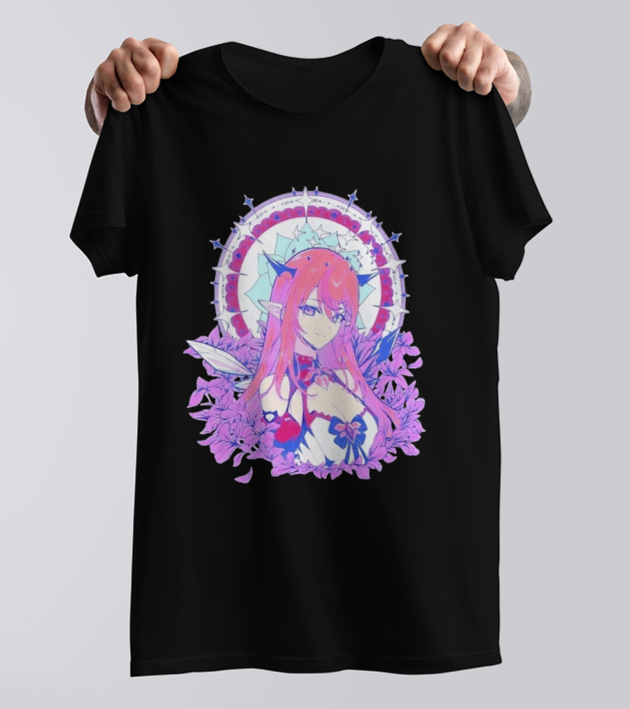 Ghost X Ghost IRyS Anime Character With Floral And Heart Motif In Pastel T-Shirt
