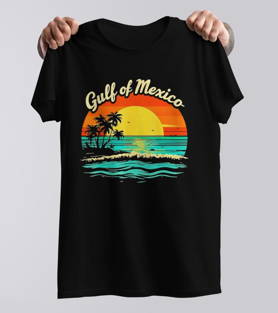 Gulf Of Mexico Beach Palms Summer Vacation Sunset Ocean Waves T-Shirt