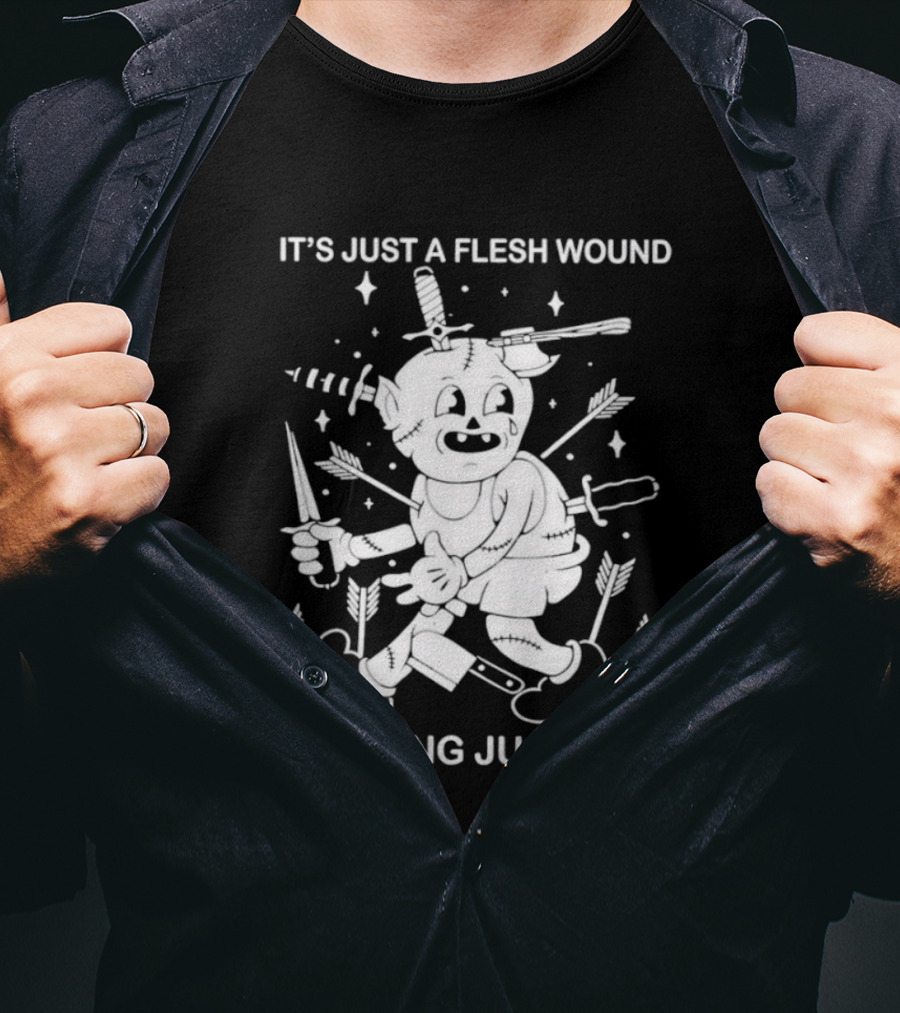 I'm Doing Just Fine It's Just A Flesh Wound Cartoon Character With Arrows And Knives T-Shirt