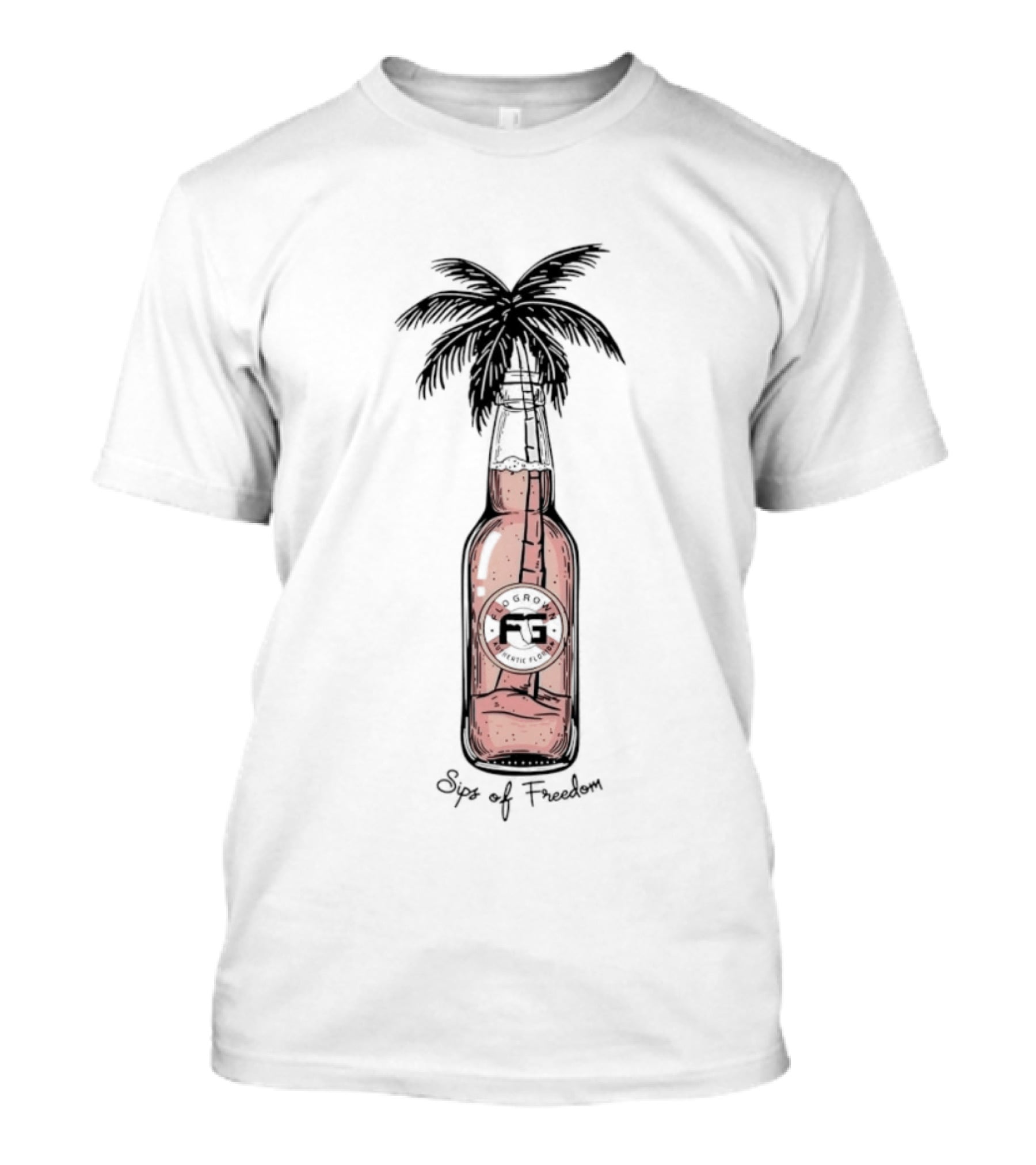 Palm Tree In A Bottle Sips Of Freedom Tropical Escape T-Shirt