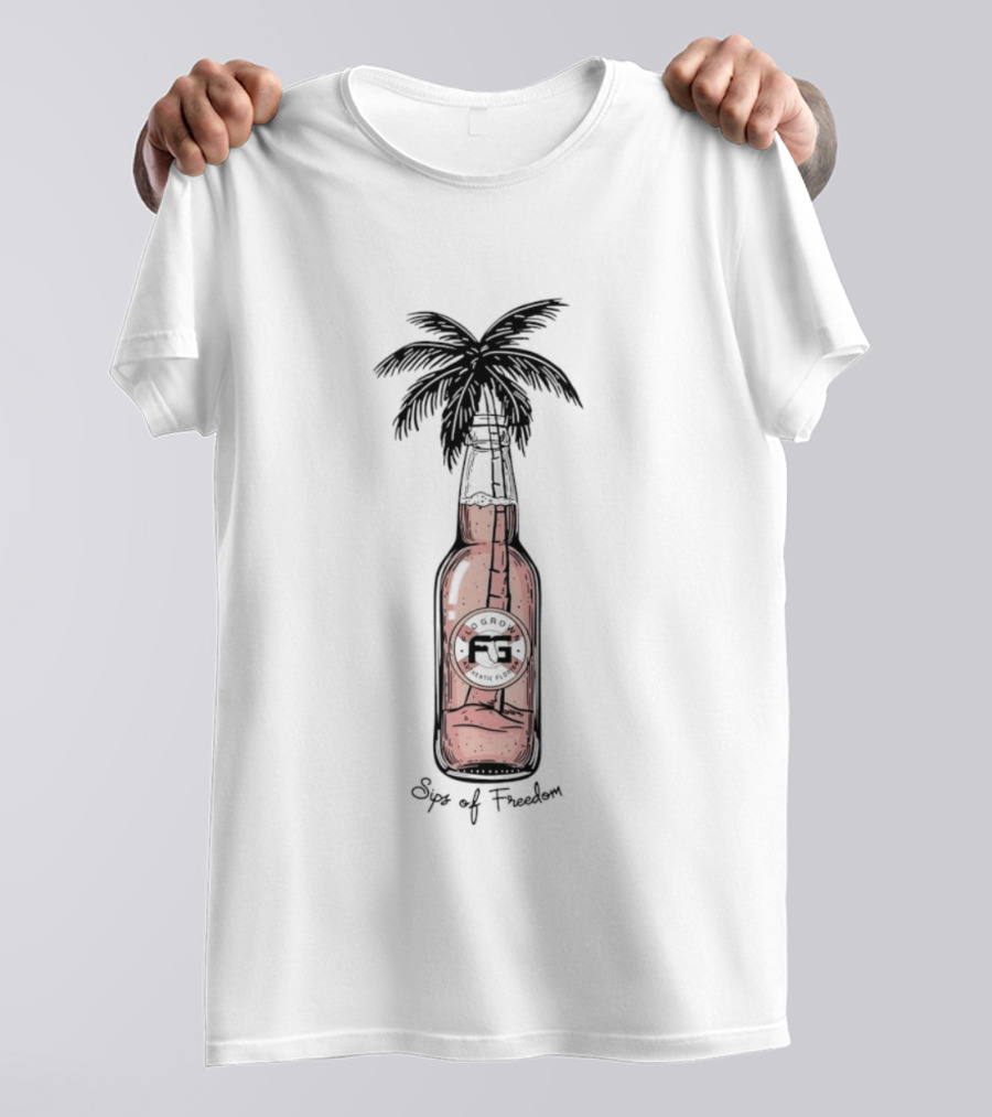 Palm Tree In A Bottle Sips Of Freedom Tropical Escape T-Shirt