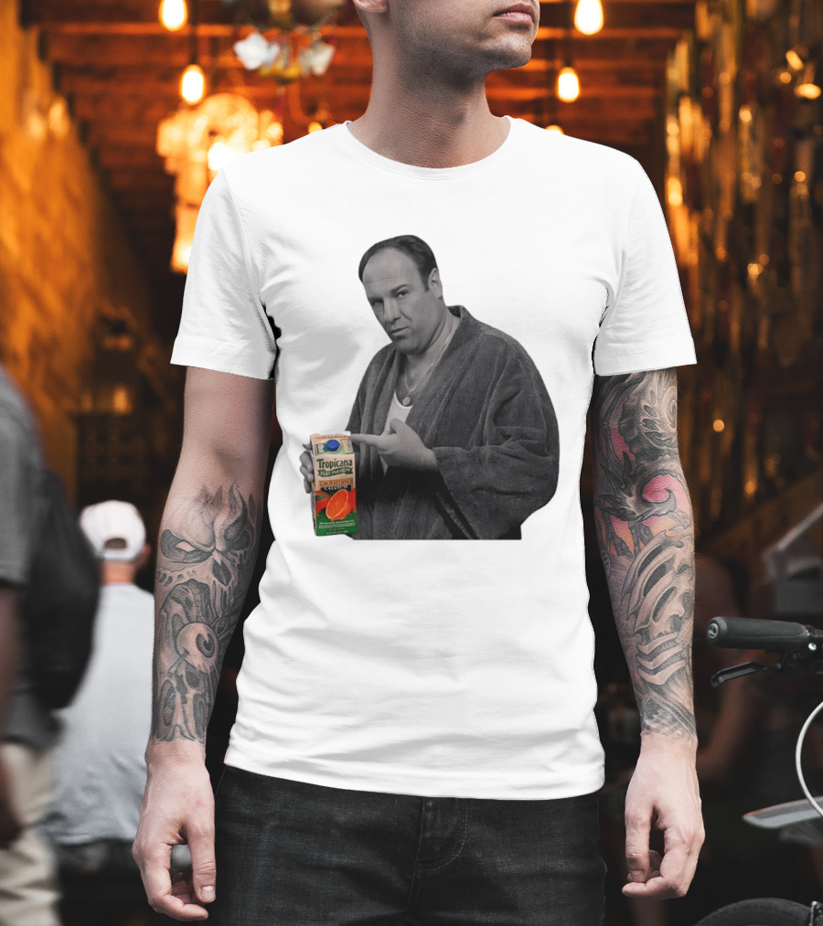 The Sopranos Tony Soprano Holding Tropicana Pure Premium Orange Juice T-Shirt