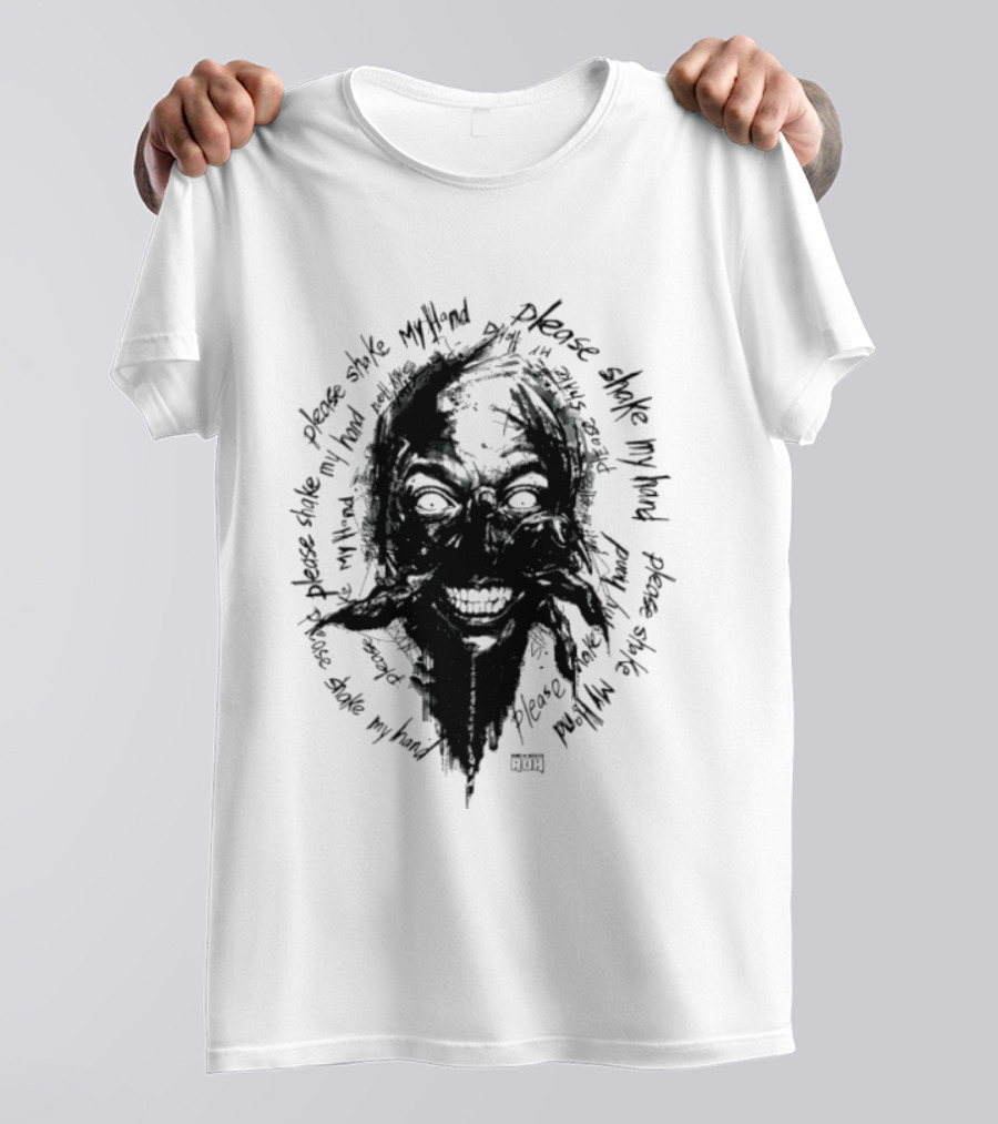 Lio Rush Please Shake My Hand Skull Monster Rugged Handwritten T-Shirt