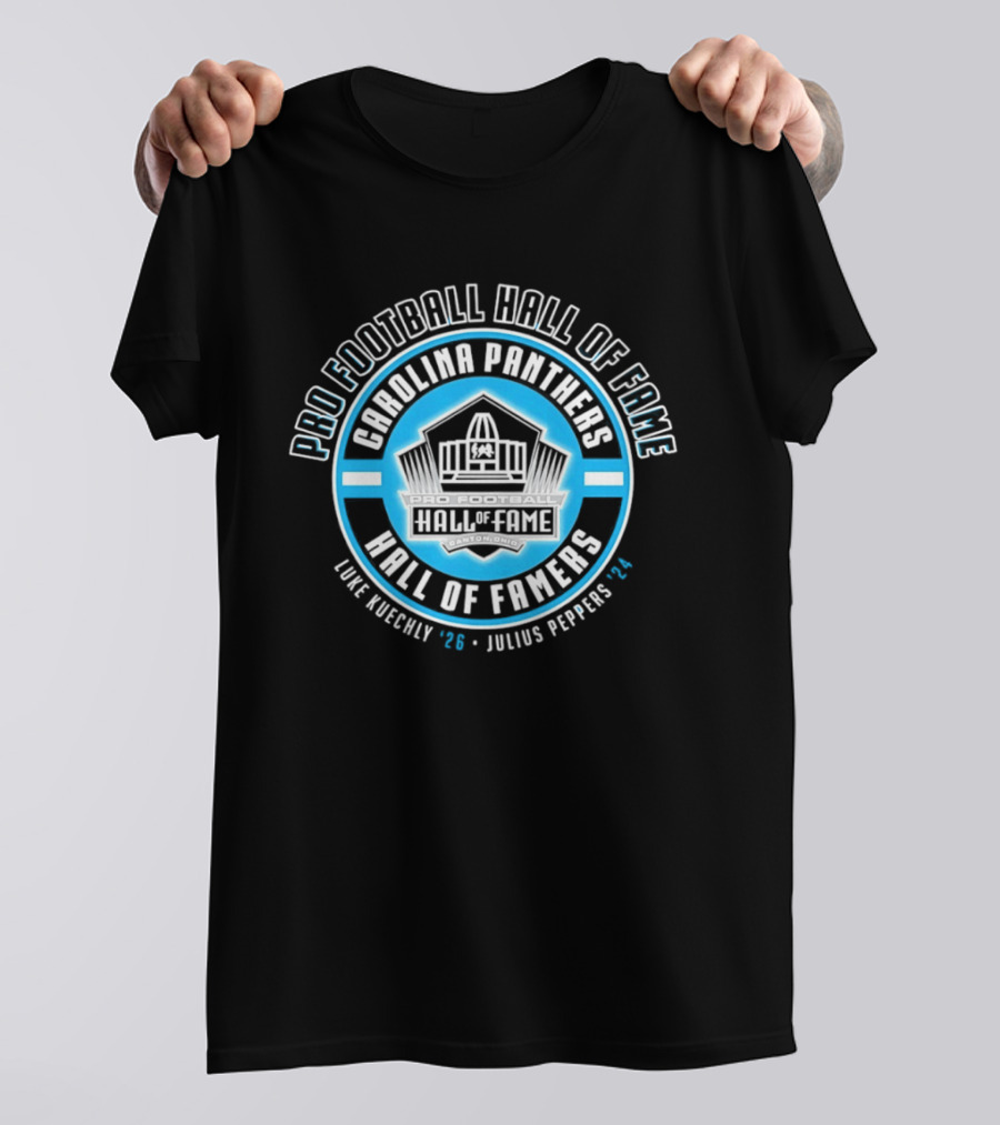 Carolina Panthers Pro Football Hall Of Fame Luke Kuechly 2026 Julius Peppers 2024 T-Shirt