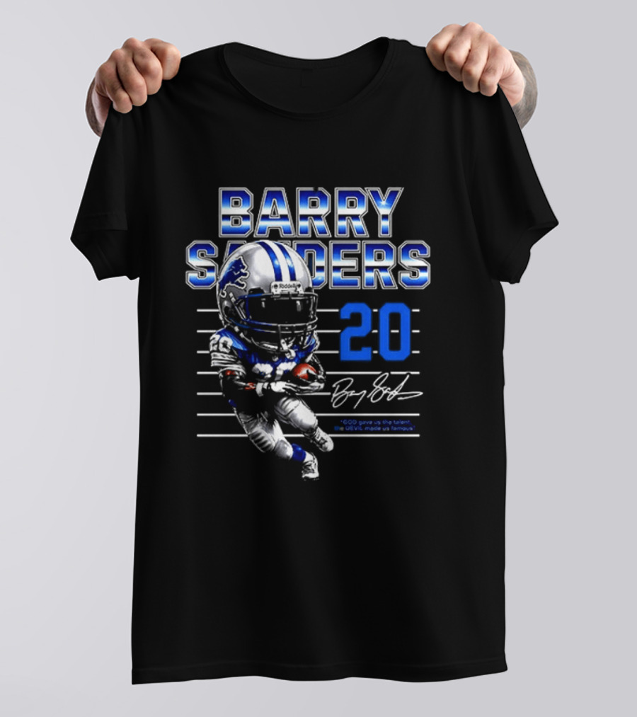 Barry Sanders Detroit Lions 20 Football Legend Caricature T-Shirt