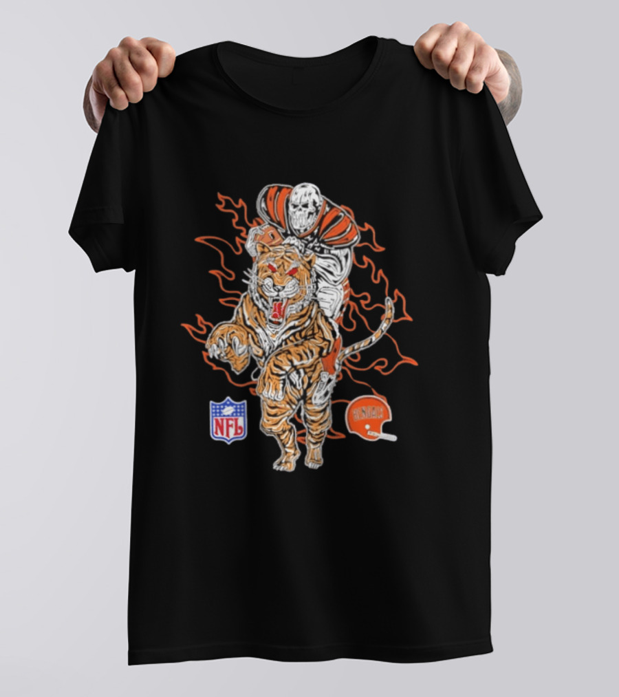 Cincinnati Bengals NFL Tiger Skeleton Rider Warren Lotas Collaboration T-Shirt