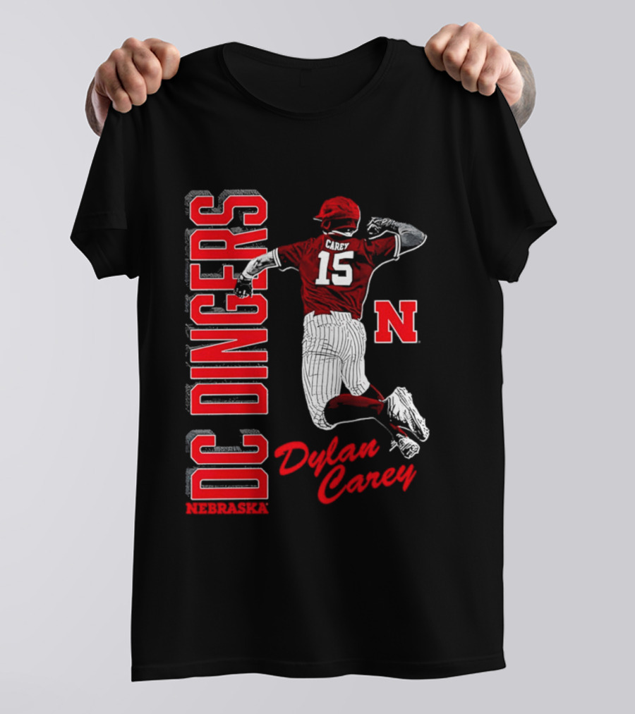 Dylan Carey Nebraska Huskers DC Dingers Baseball Player 15 Red Team Spirit T-Shirt