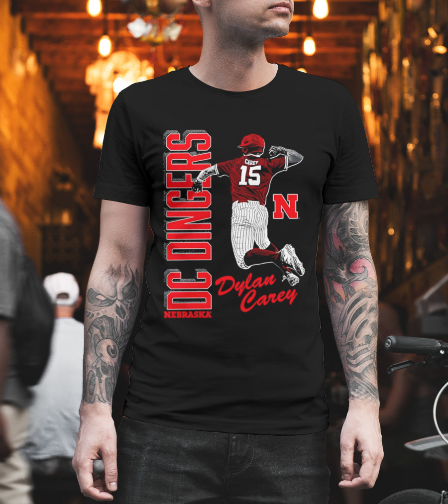 Dylan Carey Nebraska Huskers DC Dingers Baseball Player 15 Red Team Spirit T-Shirt