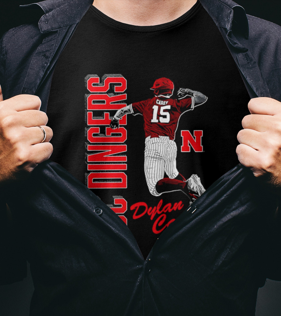 Dylan Carey Nebraska Huskers DC Dingers Baseball Player 15 Red Team Spirit T-Shirt