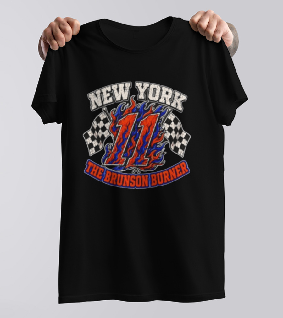 New York Knicks 11 The Brunson Burner Racing Flames T-Shirt