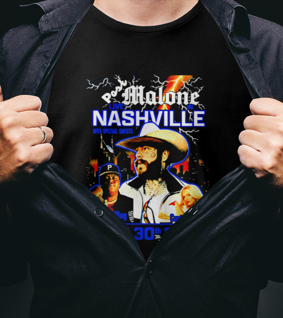 Post Malone Live In Nashville With BigXthaPlug And Carter Faith June 30th 2026 T-Shirt