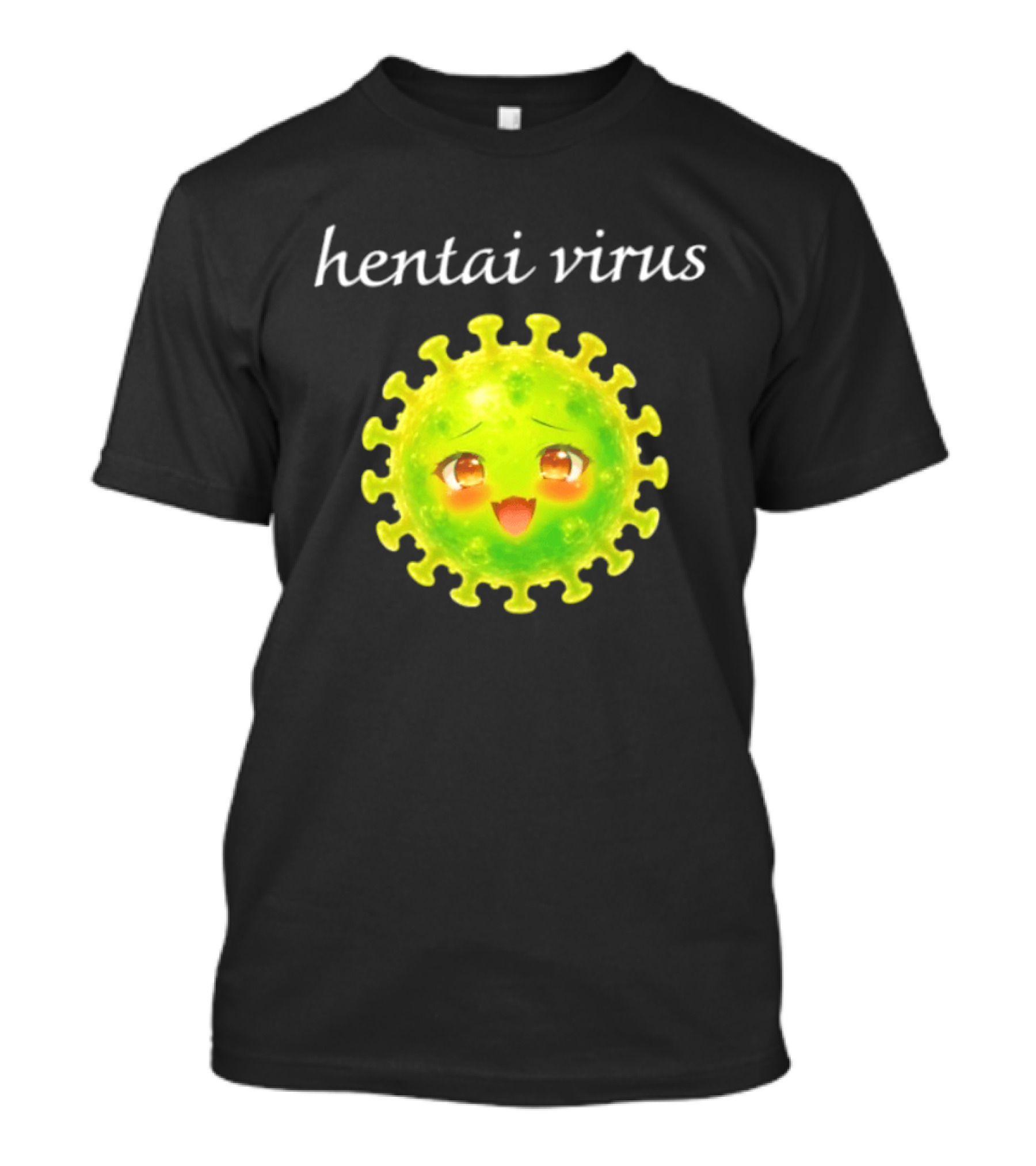 Hentai Virus Kawaii Face Cute Green Cartoon Meme T-Shirt