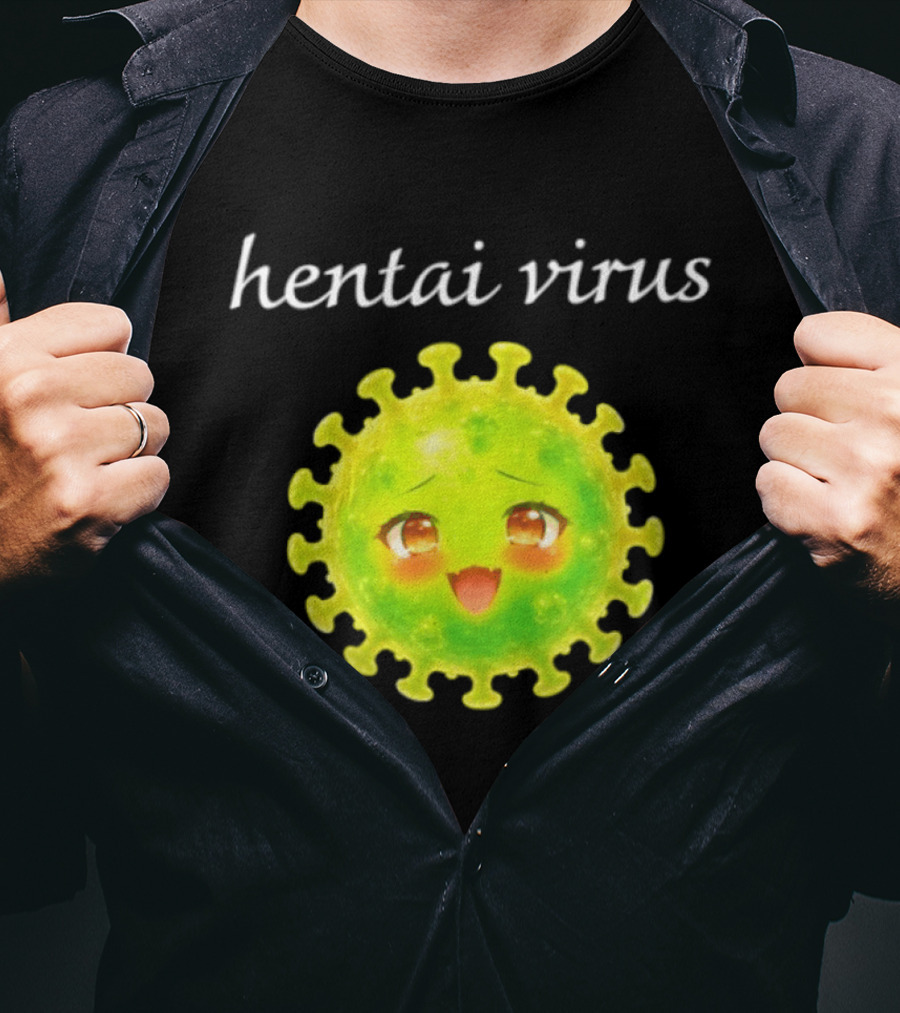 Hentai Virus Kawaii Face Cute Green Cartoon Meme T-Shirt
