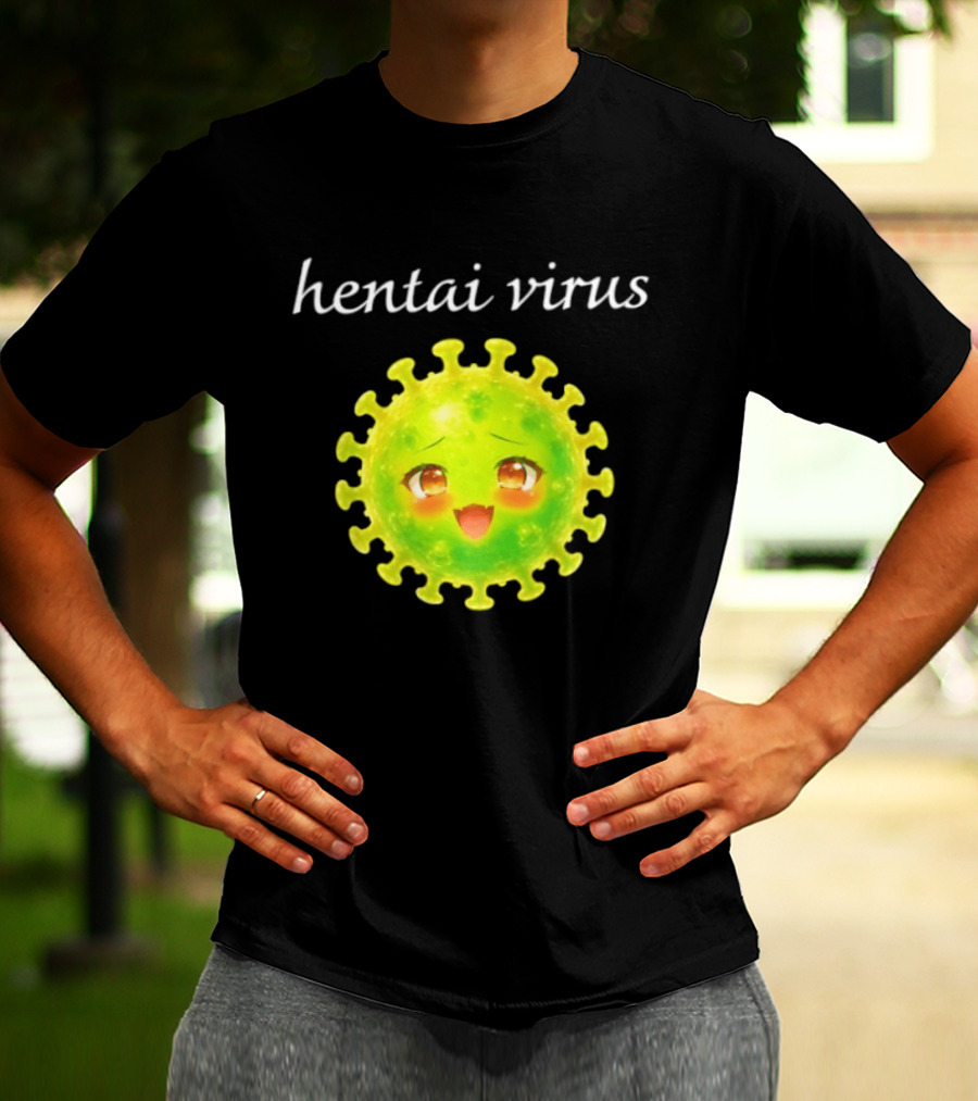 Hentai Virus Kawaii Face Cute Green Cartoon Meme T-Shirt