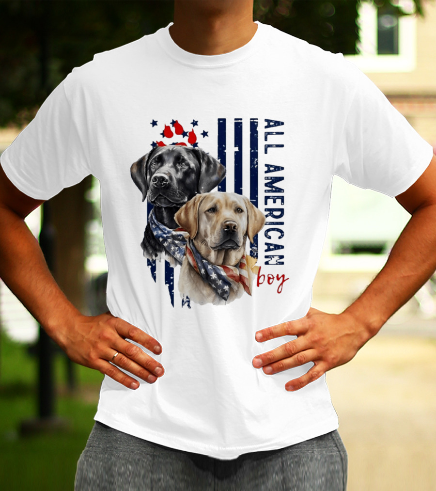 All American Boy Dog Bandana Stars Stripes Flag T-Shirt