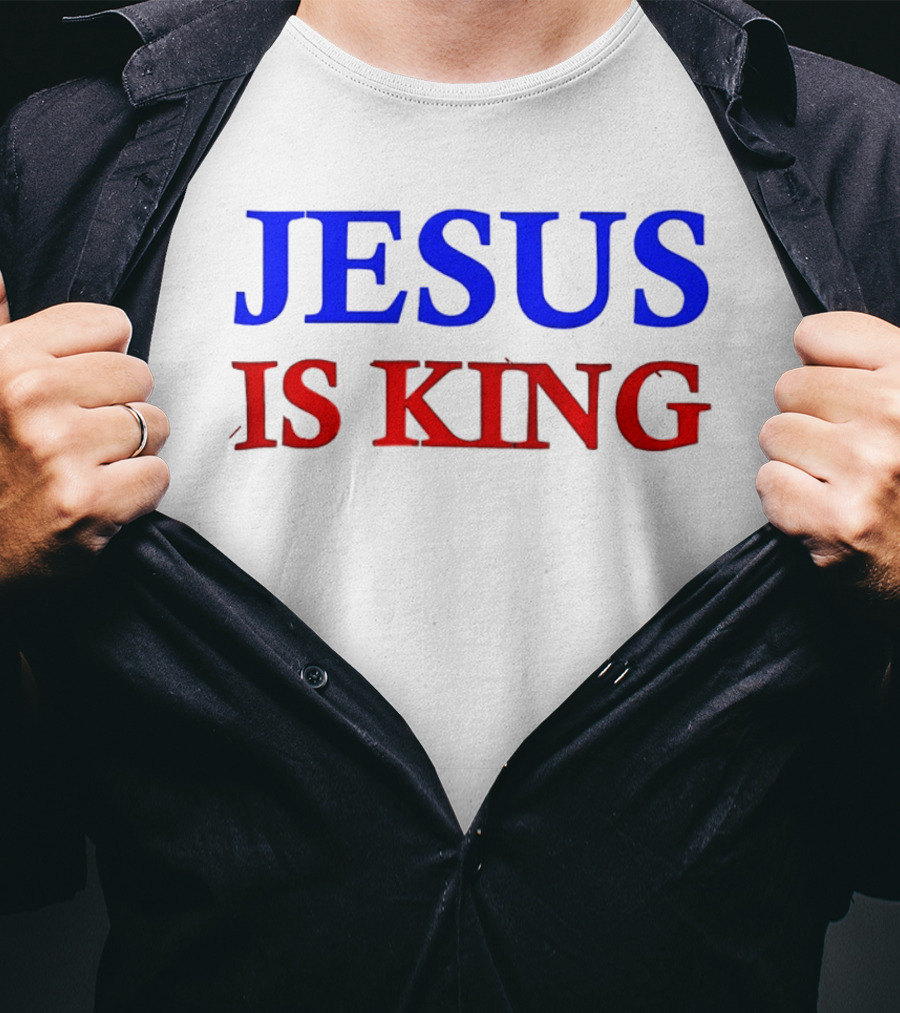 Russell Wilson Jesus Is King Bold Text Blue Red Christian T-Shirt