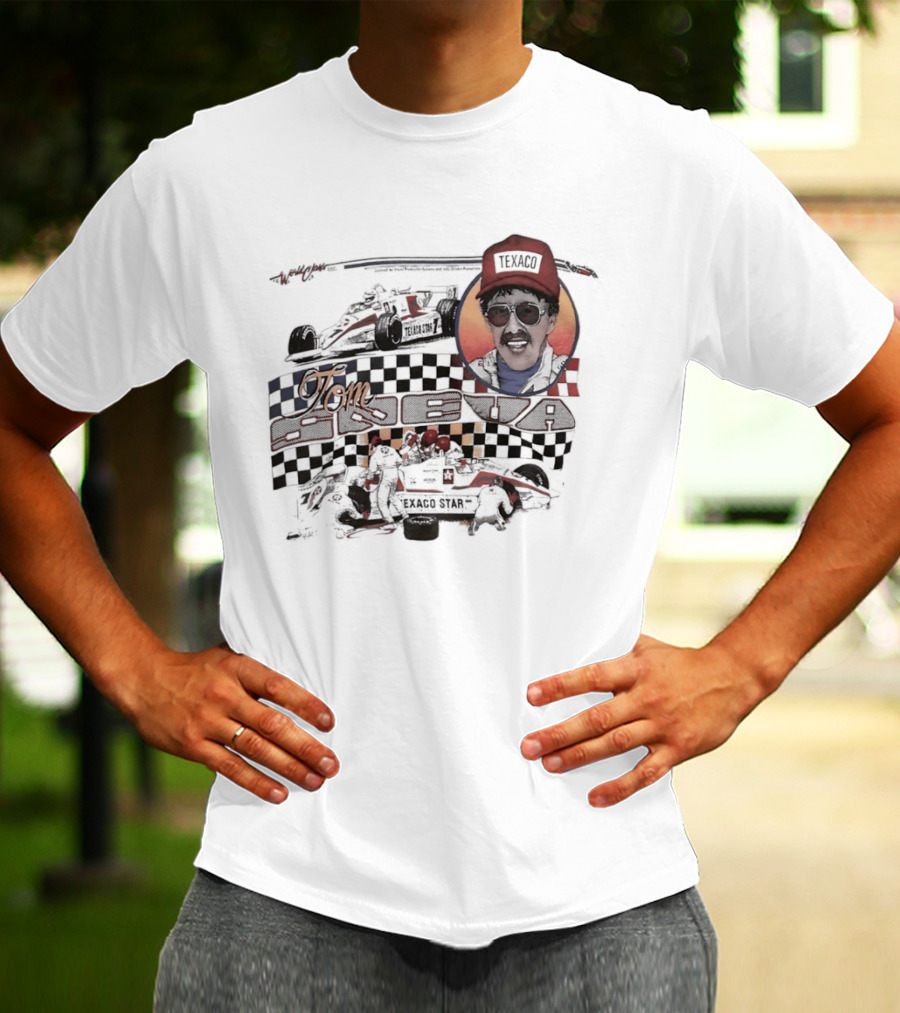 Tom Sneva Texaco Racing Checkered Flags And Car T-Shirt
