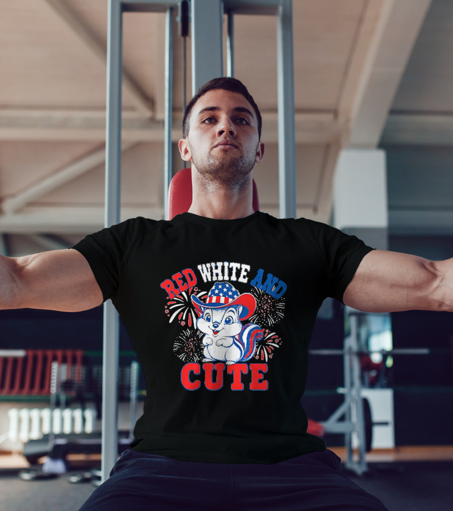 Red White And Cute Fireworks Patriotic Squirrel Cowboy Hat T-Shirt