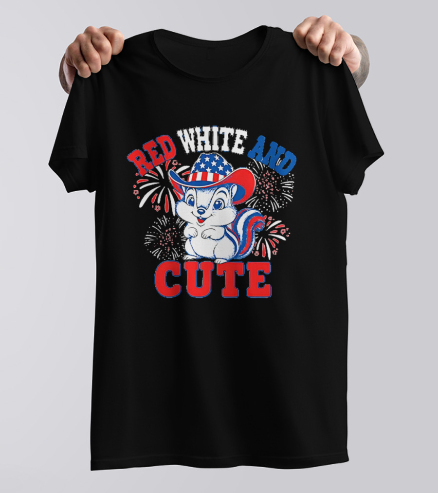 Red White And Cute Fireworks Patriotic Squirrel Cowboy Hat T-Shirt