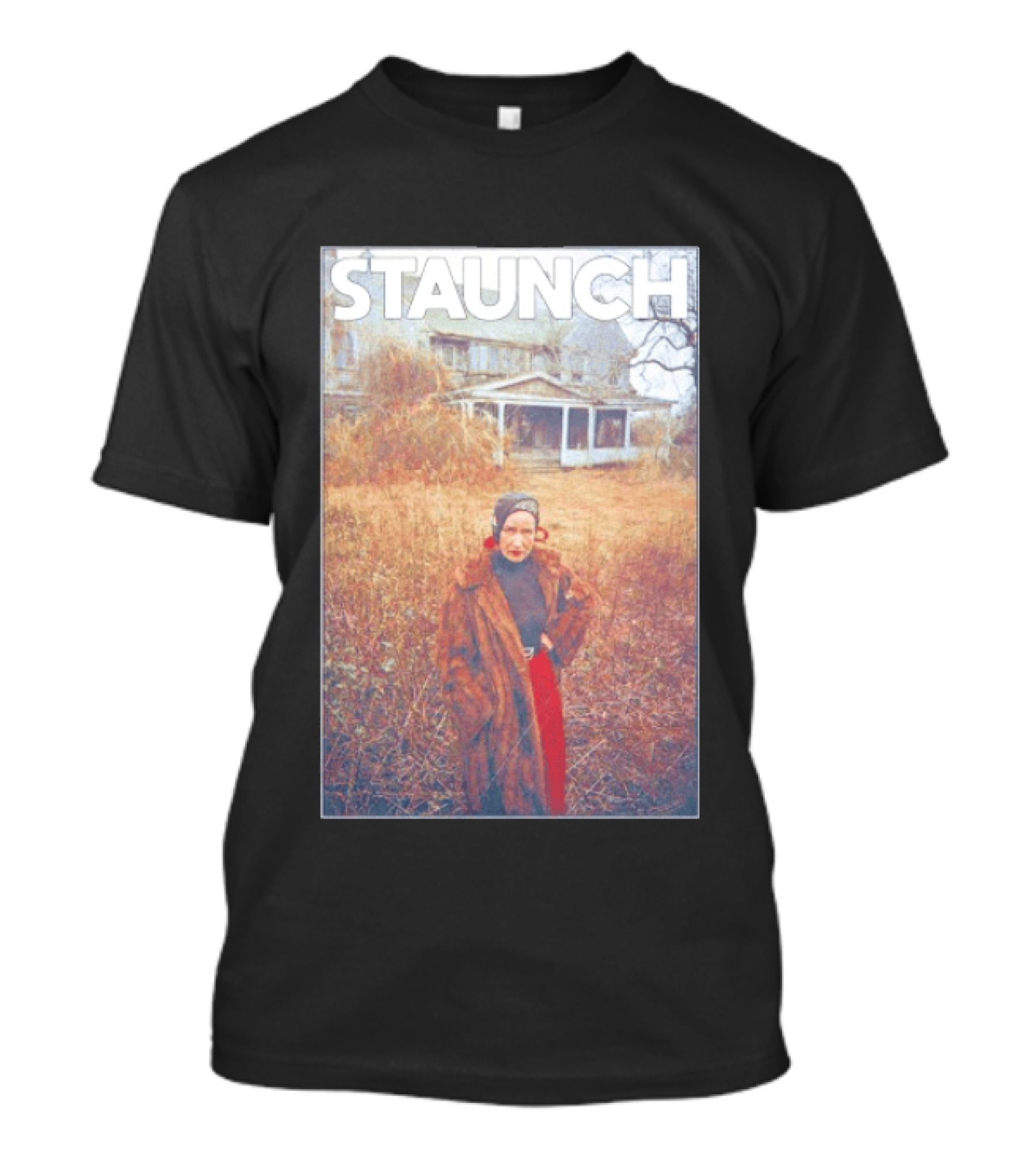 STAUNCH Vintage Fur Coat Homestead Scene T-Shirt