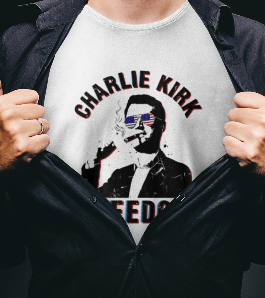 Charlie Kirk Freedom Cigars Sunglasses American Flag T-Shirt