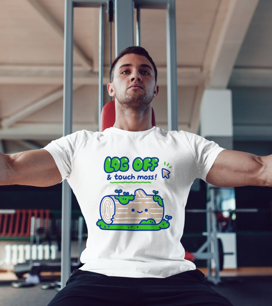 Log Off And Touch Moss Playful Log Illustration With Cursor Pointer T-Shirt