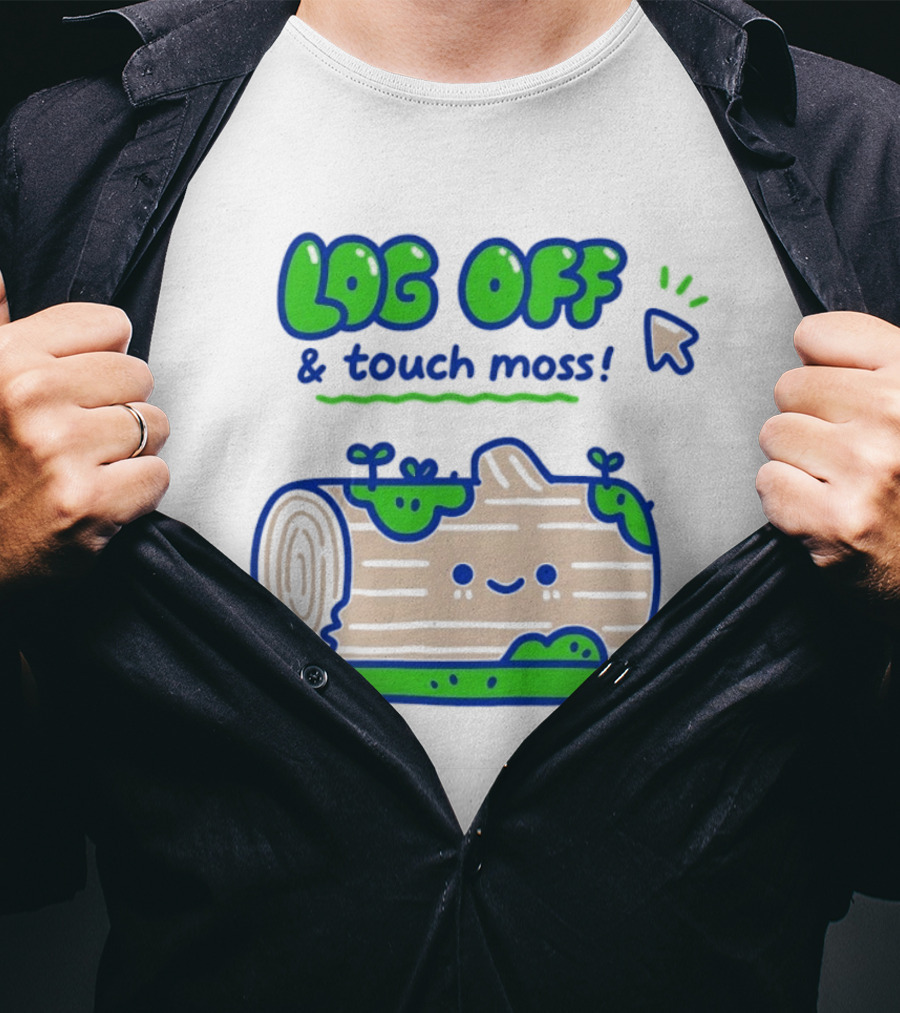 Log Off And Touch Moss Playful Log Illustration With Cursor Pointer T-Shirt