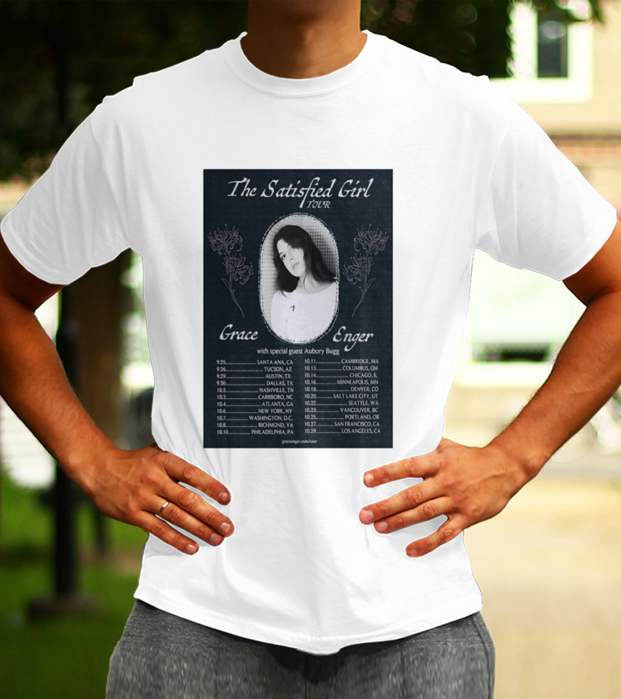 Grace Enger The Satisfied Girl Tour 2023 Cities And Dates Featuring Aubory Bugg T-Shirt