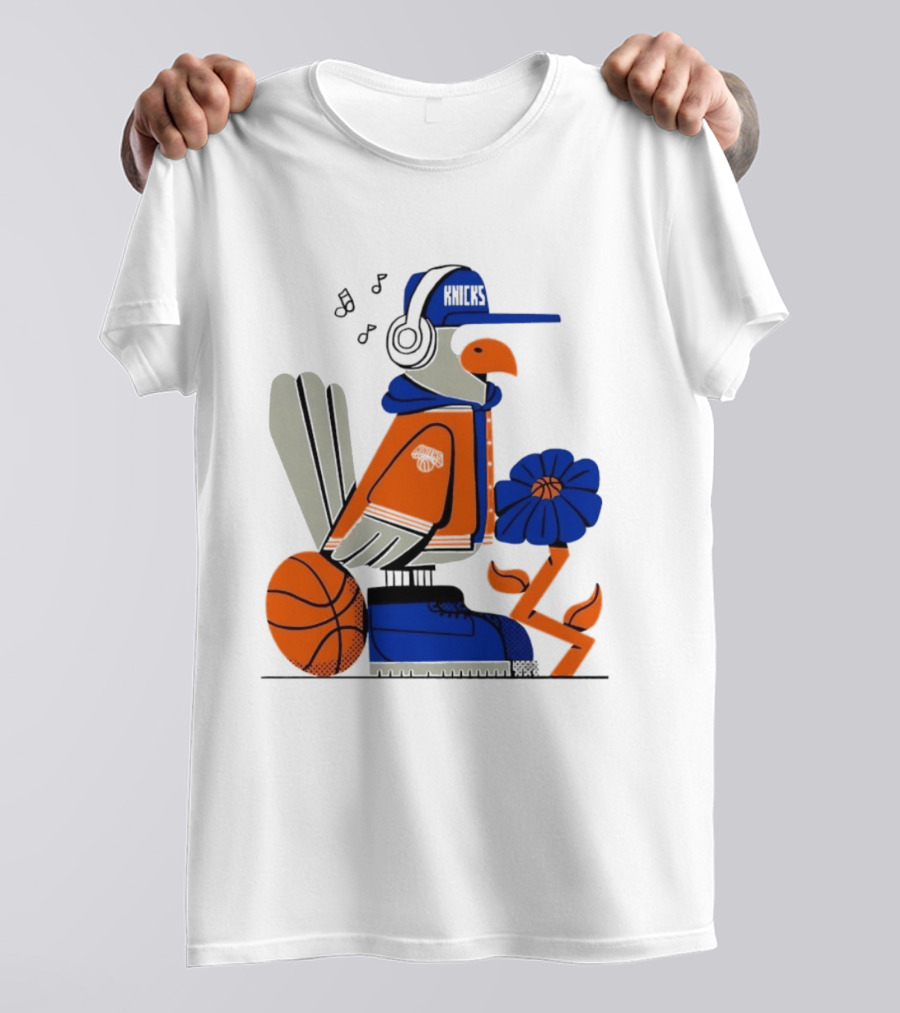New York Knicks Go Go Go Bird With Cap And Basketball T-Shirt