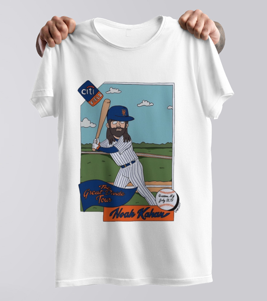 Noah Kahan The Great Divide Tour Citi Field New York Mets Cartoon Baseball July 18 19 T-Shirt