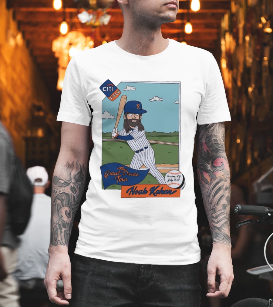 Noah Kahan The Great Divide Tour Citi Field New York Mets Cartoon Baseball July 18 19 T-Shirt