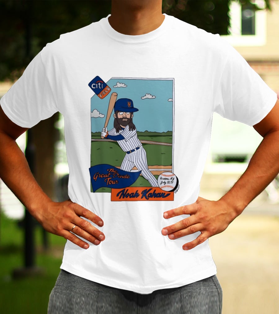 Noah Kahan The Great Divide Tour Citi Field New York Mets Cartoon Baseball July 18 19 T-Shirt