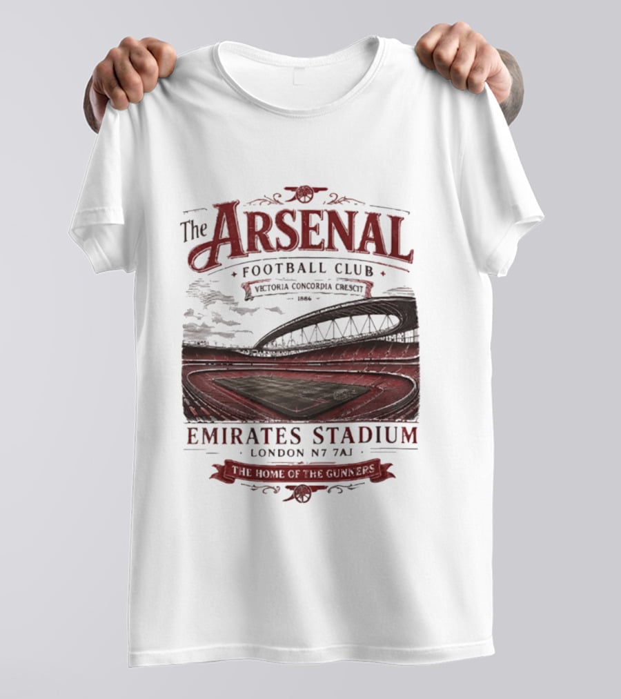 Arsenal Football Club Emirates Stadium London N7 7AJ Victoria Concordia Crescit Established 1886 Home Of The Gunners T-Shirt